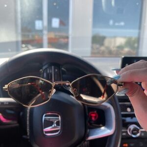 MIU MIU Gold Framed Geometric Sunglasses with Brown Lenses